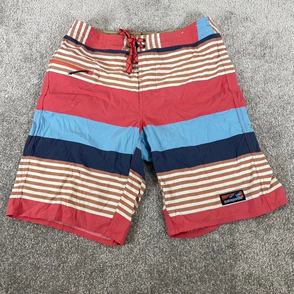 Patagonia Board Shorts Mens 32 Wavefarer Swim Trunks Striped Stretch 21